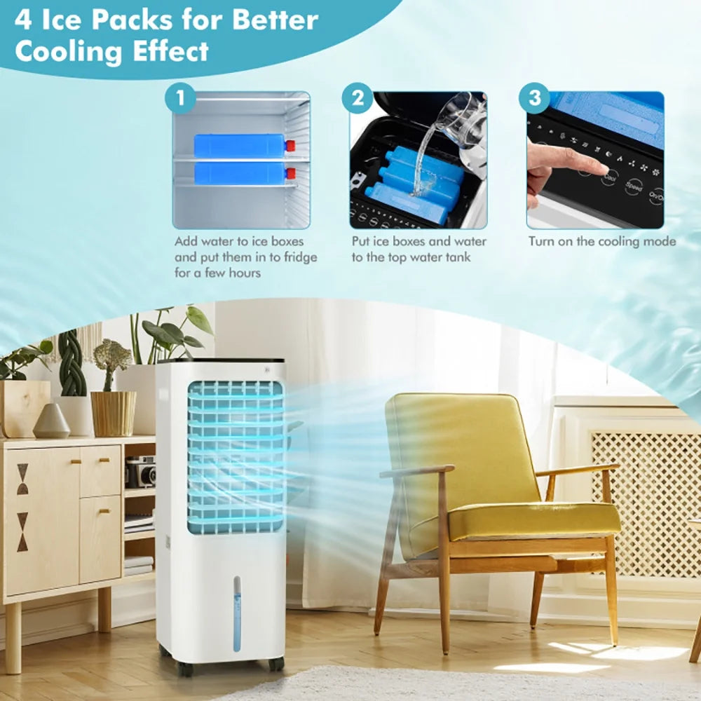 GVN Air Conditioners, Air Cooler, 4-in-1 Evaporative Air Cooler with 12L Water Tank and 4 Ice Boxes-White