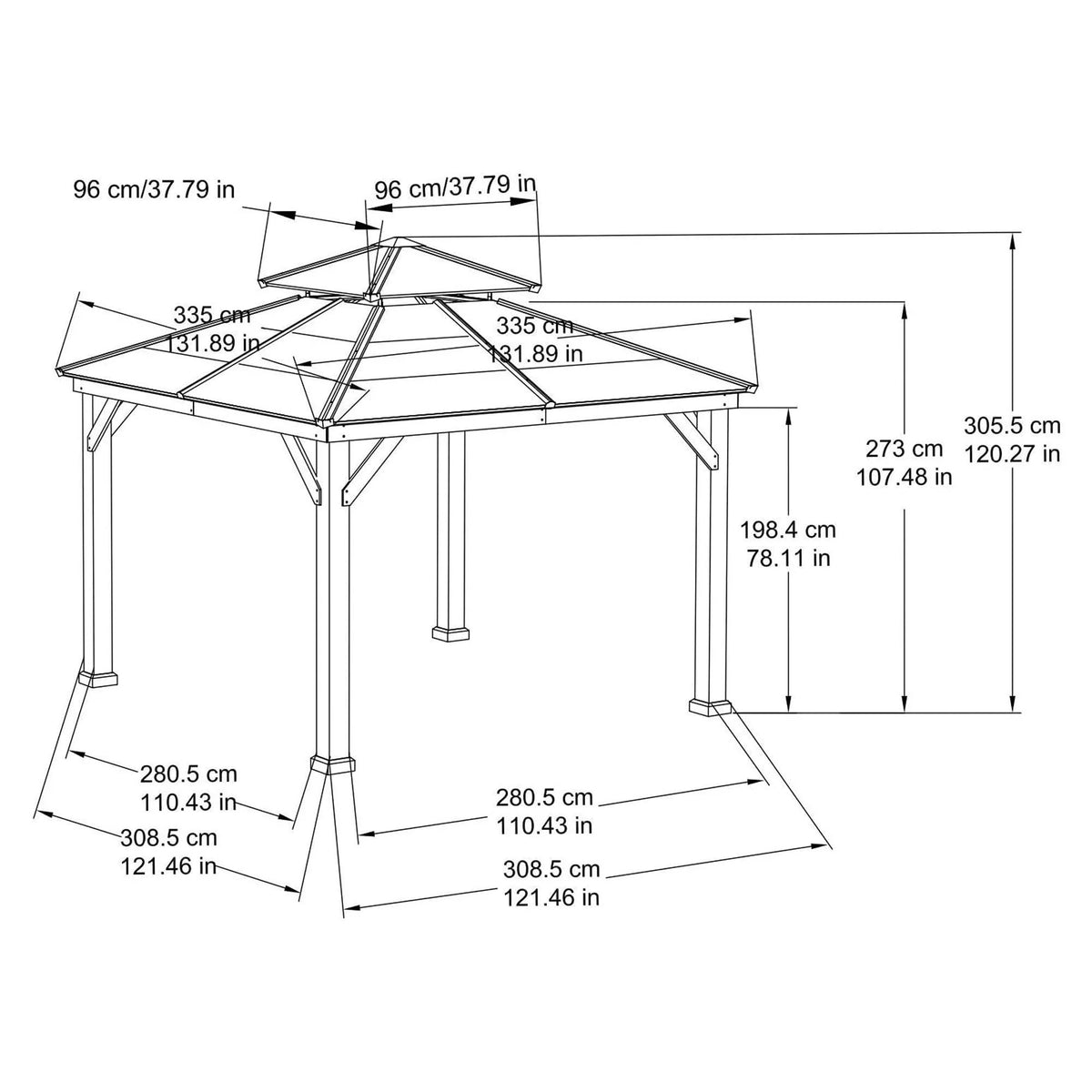 10 ft. x 10 ft. Cedar Framed Gazebo with Steel 2-Tier Hip Roof Hardtop