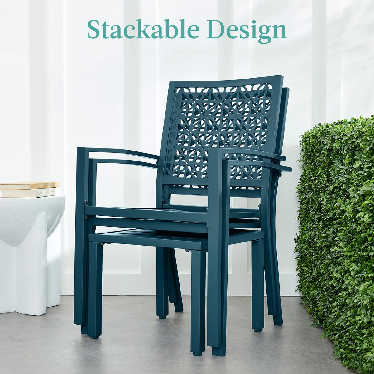Best Choice Products 3-Piece Stackable Steel Outdoor Conversation Bistro Set, Patio Chat Furniture w/ 2 Chairs, Table- Black