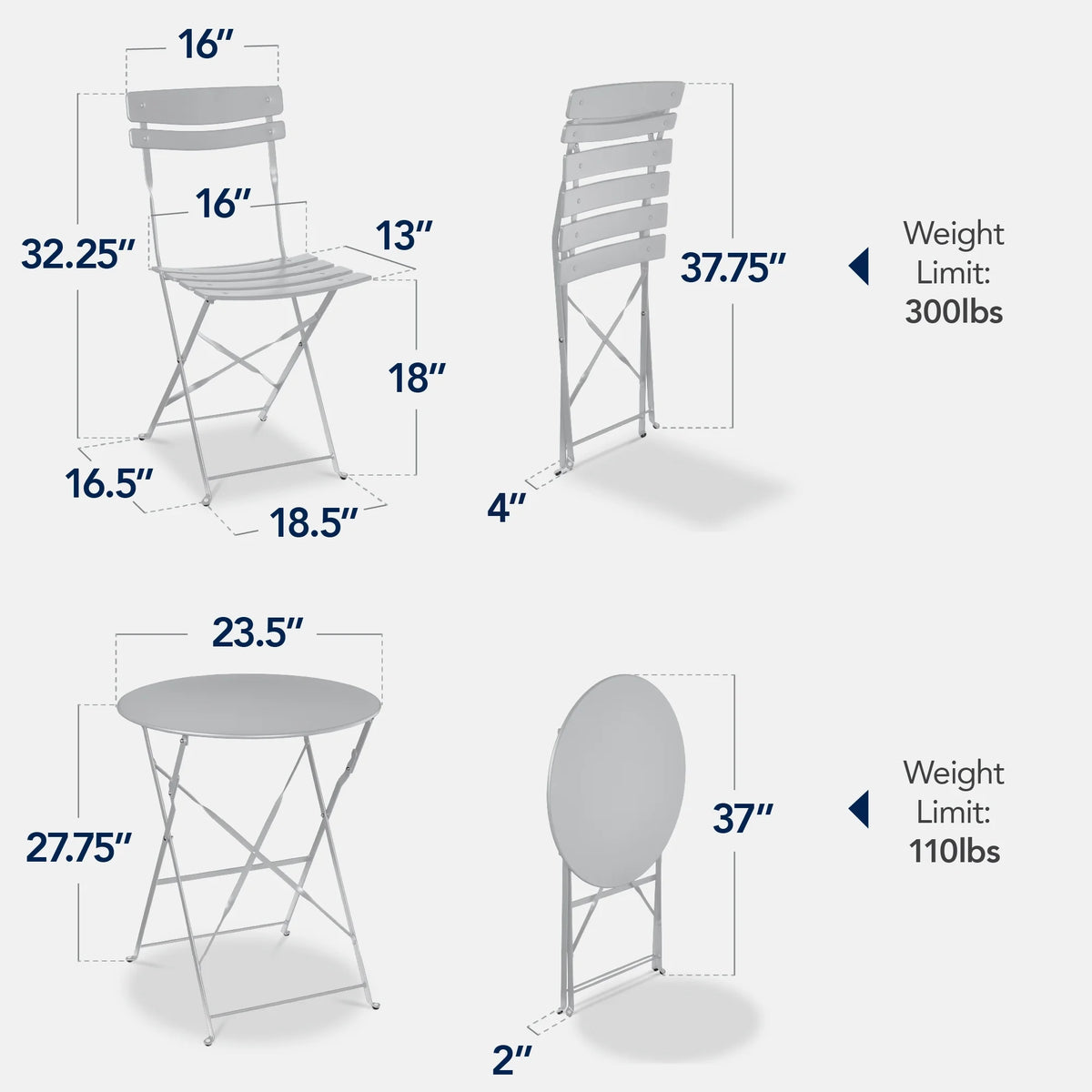 Best Choice Products 3-Piece Small Bistro Set, Folding Patio Furniture Set of 2 Chairs and Table - Black
