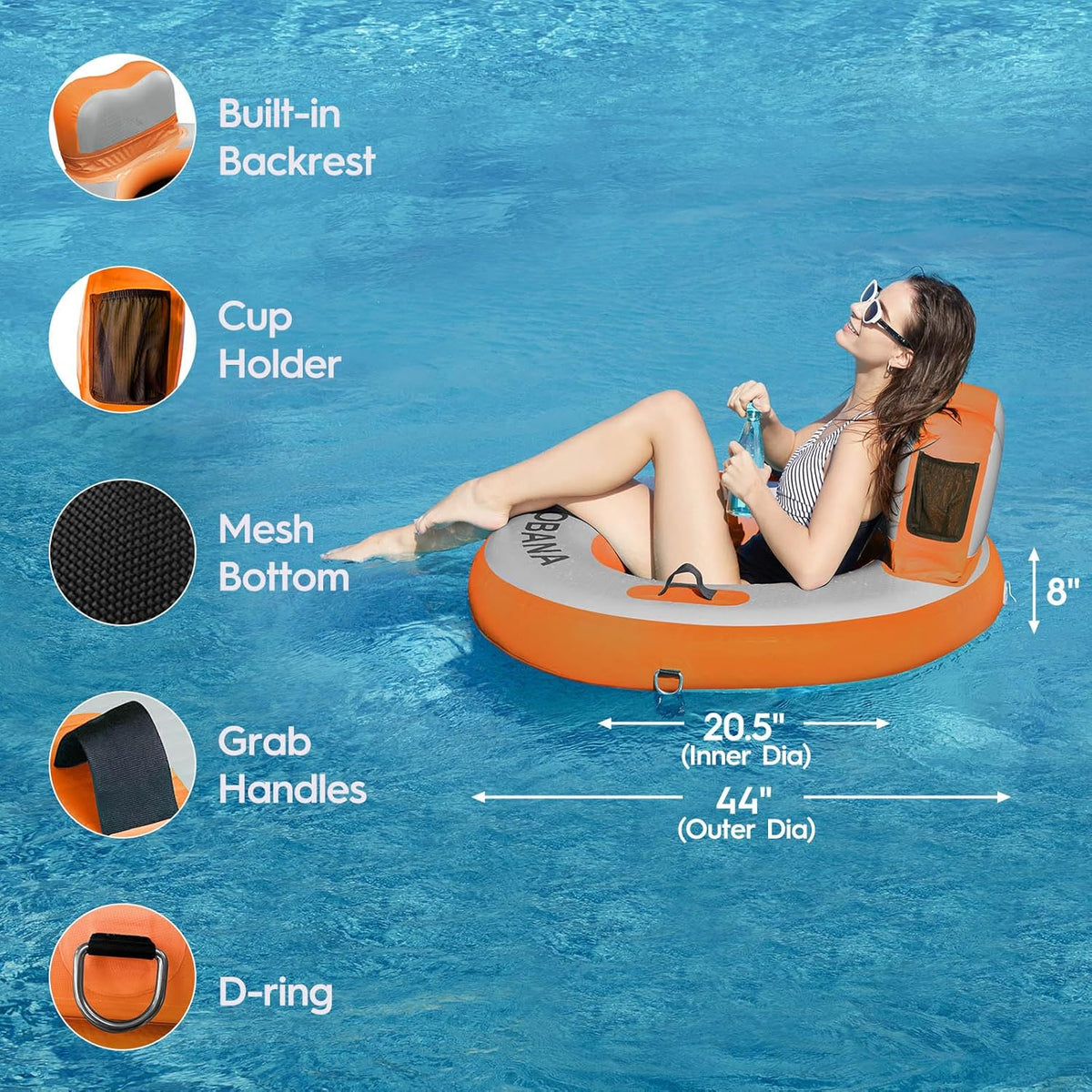 Round Floating Ring Hammock - Heavy Duty Inflatable Raft