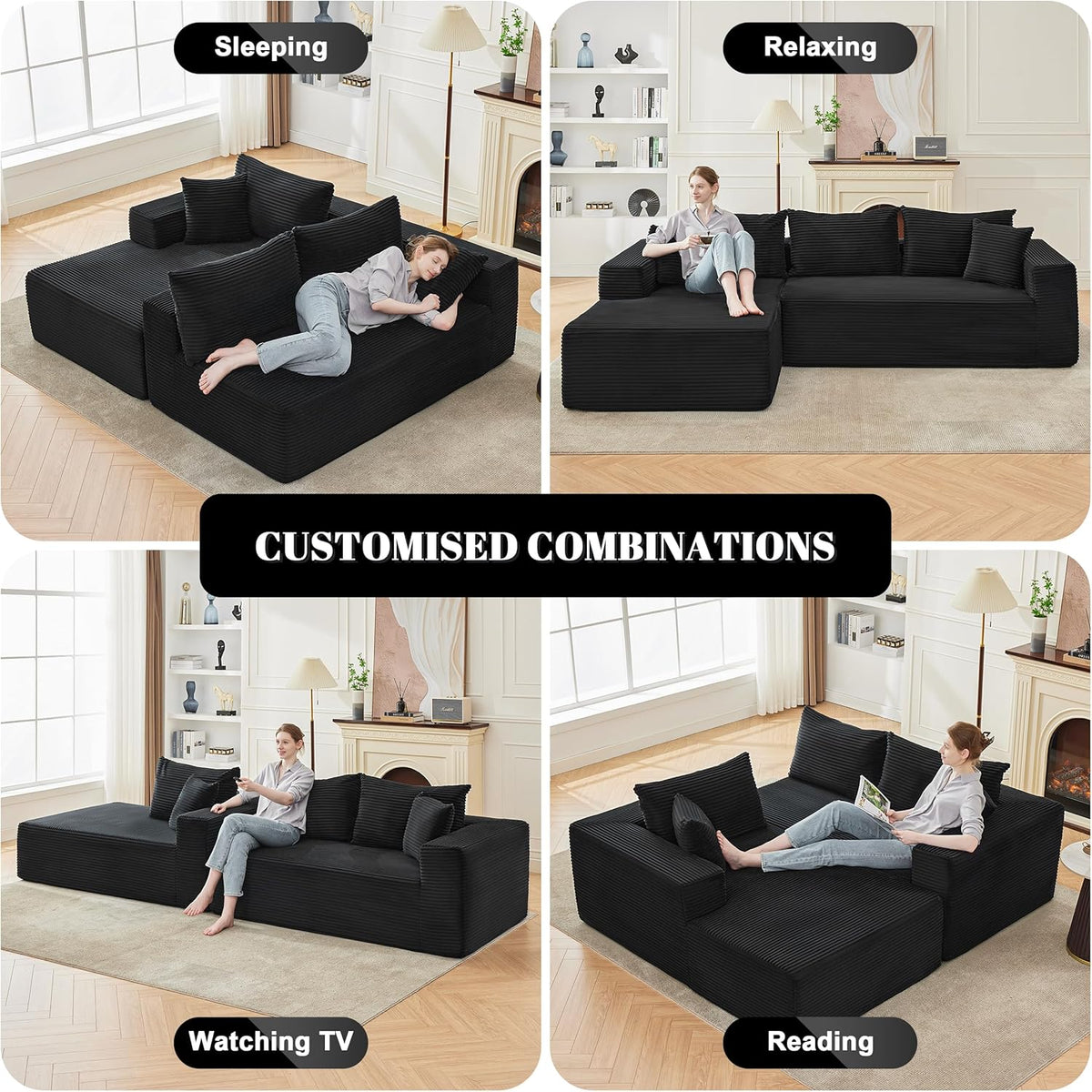 110 Cloud Sectional Couch, Boneless Sofa for Living Room Modular Sectional Sofa with Deep Seat