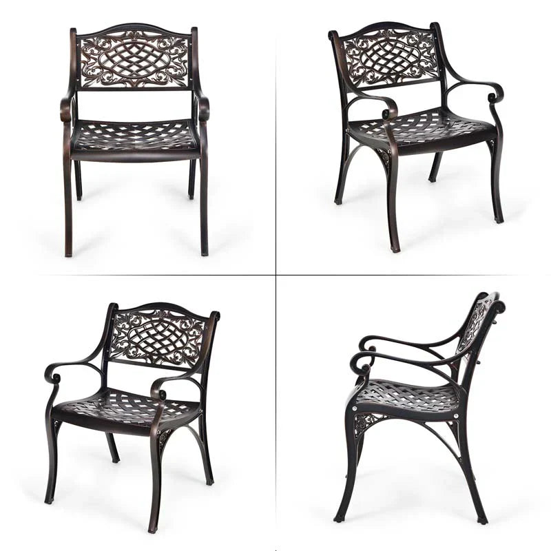 2/4Pcs All-Weather Cast Aluminum Chairs with Armrests & Curved Seats, Outdoor Dining Chairs Patio Bistro Armchairs
