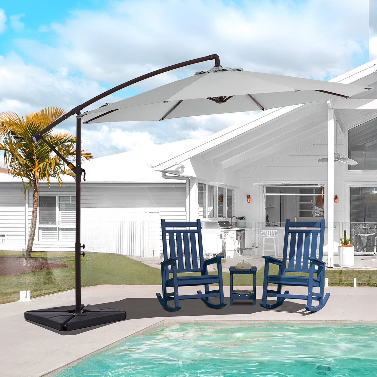 JUSTLET 10ft Heavy Duty Patio Hanging Offset Cantilever Patio Umbrella W/ 4-Piece Base Included Included, Beige