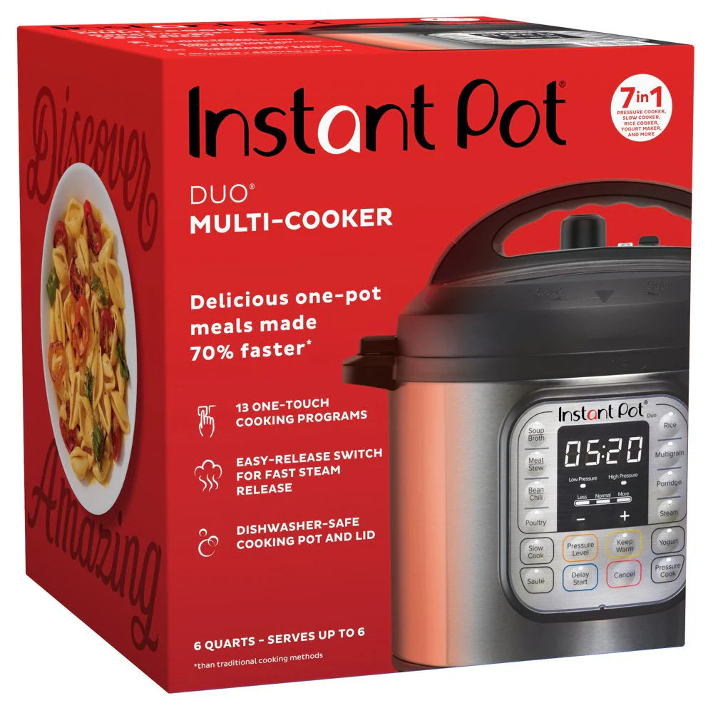 Instant Pot Duo 6 Qt Electric Pressure Cooker 7 In 1 with Easy Release Steam Switch