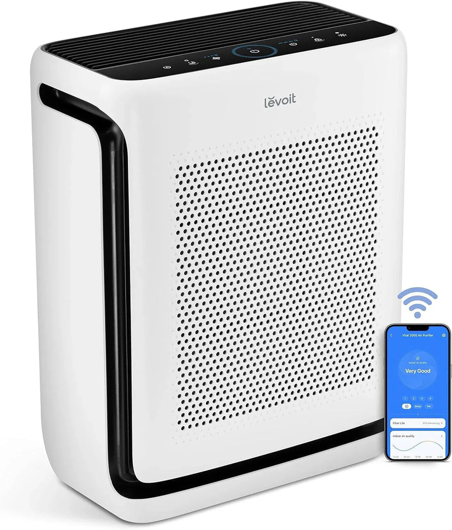 Air Purifiers for Home Large Room Up to 1800 Ft² in 1 Hr with Washable Pre-Filter, Air Quality Monitor, Smart WiFi, HEPA Sleep Mode for Allergies, Pet Hair in Bedroom, Vital 200S-P, White