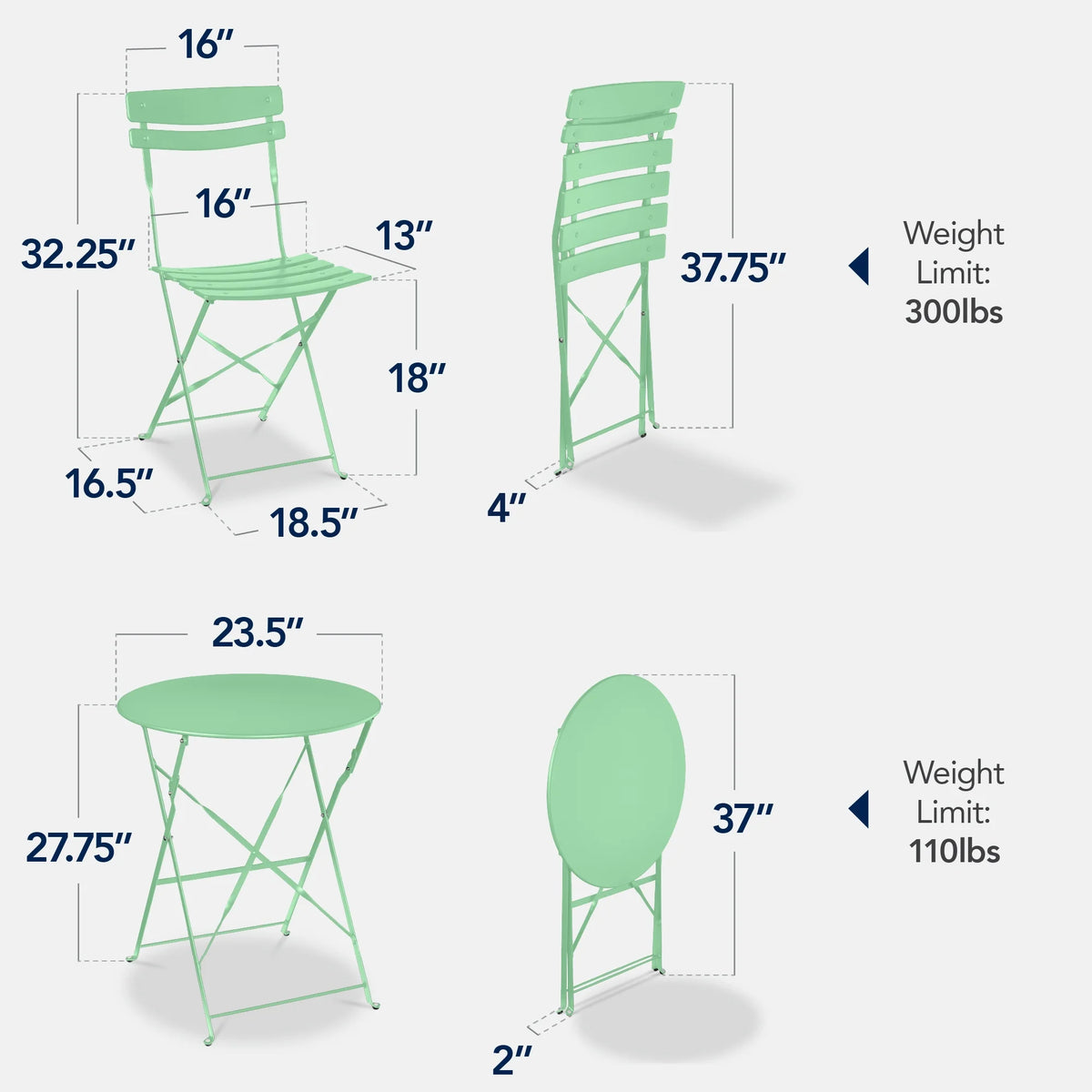 Best Choice Products 3-Piece Small Bistro Set, Folding Patio Furniture Set of 2 Chairs and Table - Black