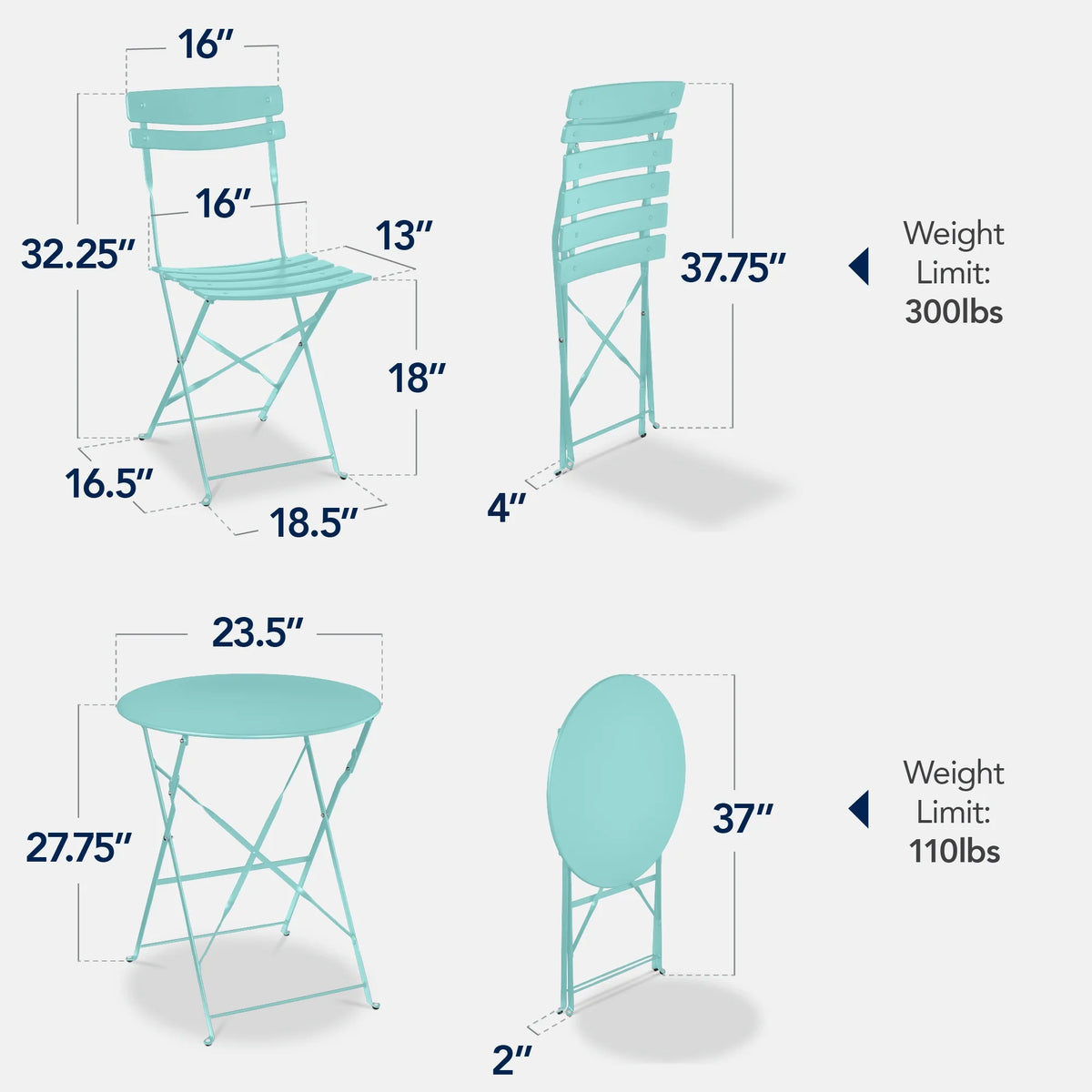 Best Choice Products 3-Piece Small Bistro Set, Folding Patio Furniture Set of 2 Chairs and Table - Black
