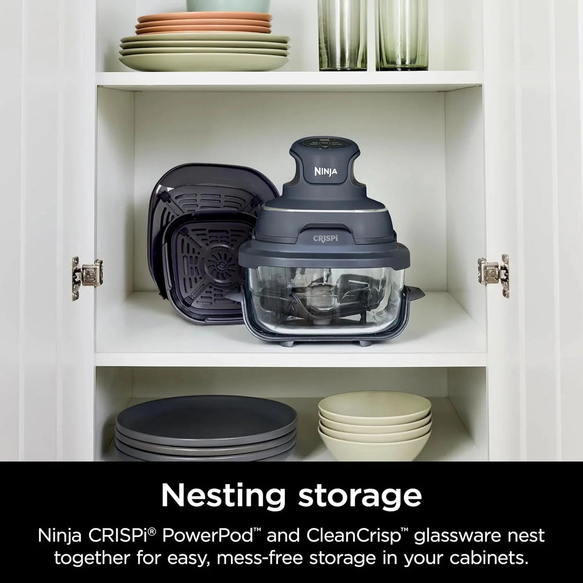 Ninja Crispi 4-in-1 Portable Glass Air Fryer Cooking System, 1500W, 4QT & 6-Cup TempWare Glass Containers with Storage Lids, Microwave, Freezer & Dishwasher Safe