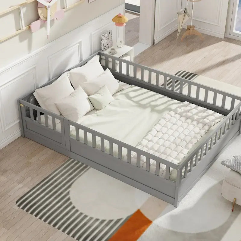 Montessori wooden children's floor bed with Support slat