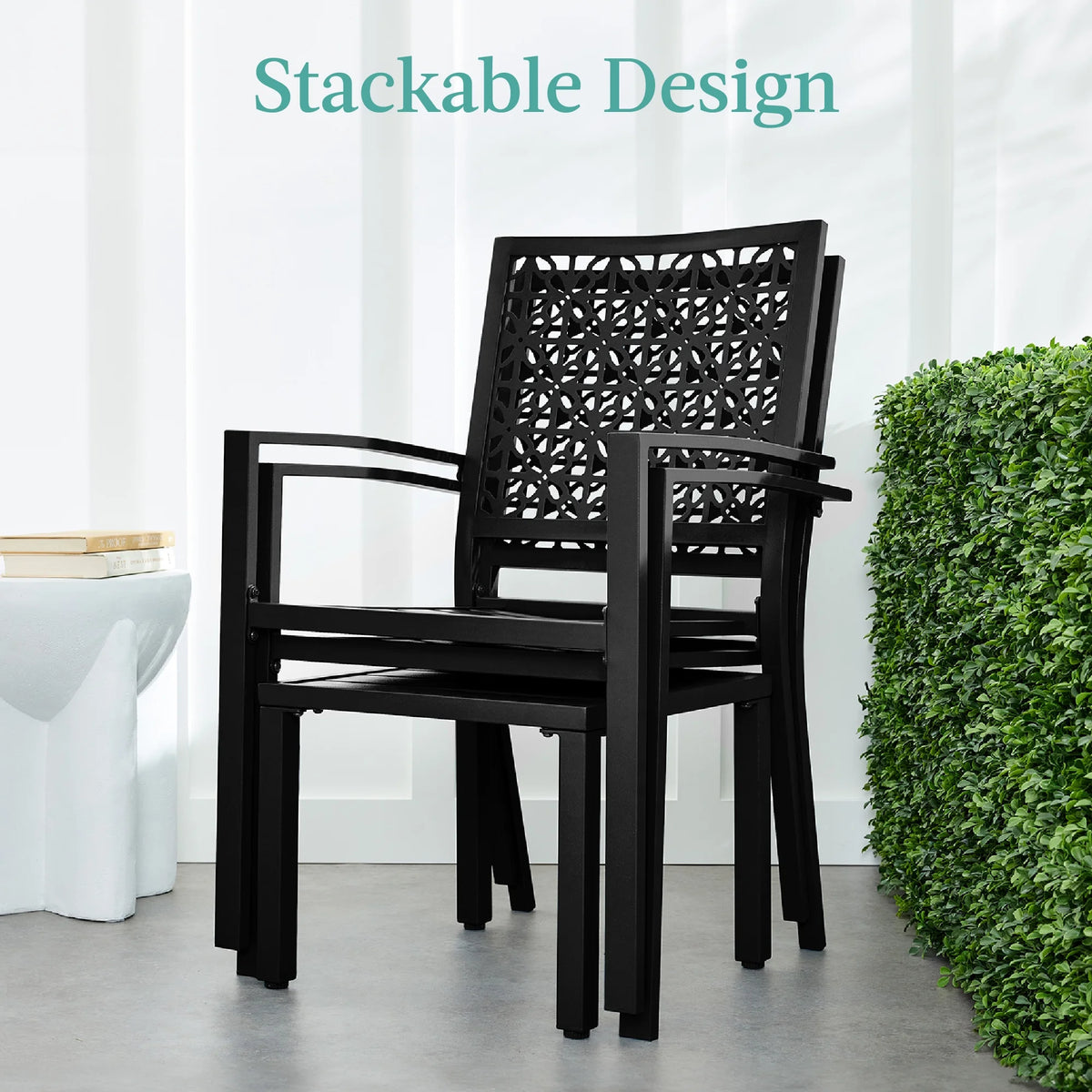 Best Choice Products 3-Piece Stackable Steel Outdoor Conversation Bistro Set, Patio Chat Furniture w/ 2 Chairs, Table- Black