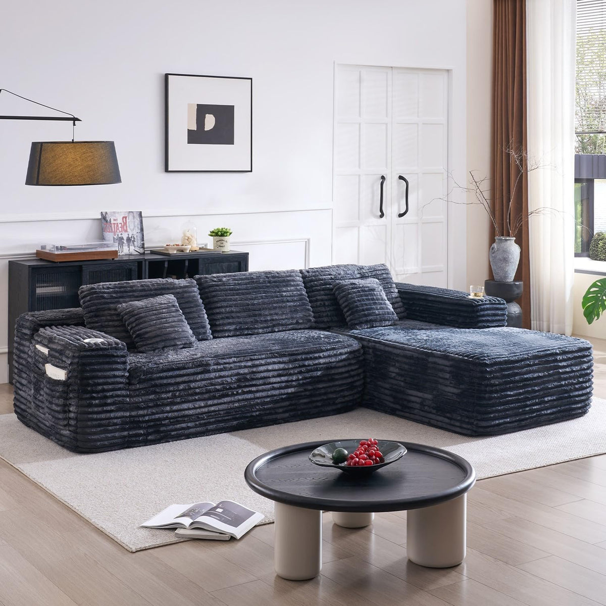 Cloud Sectional Couch with L-Shape Chaise Modern Modular Sofa Deep Seat Built-in Cup Holder