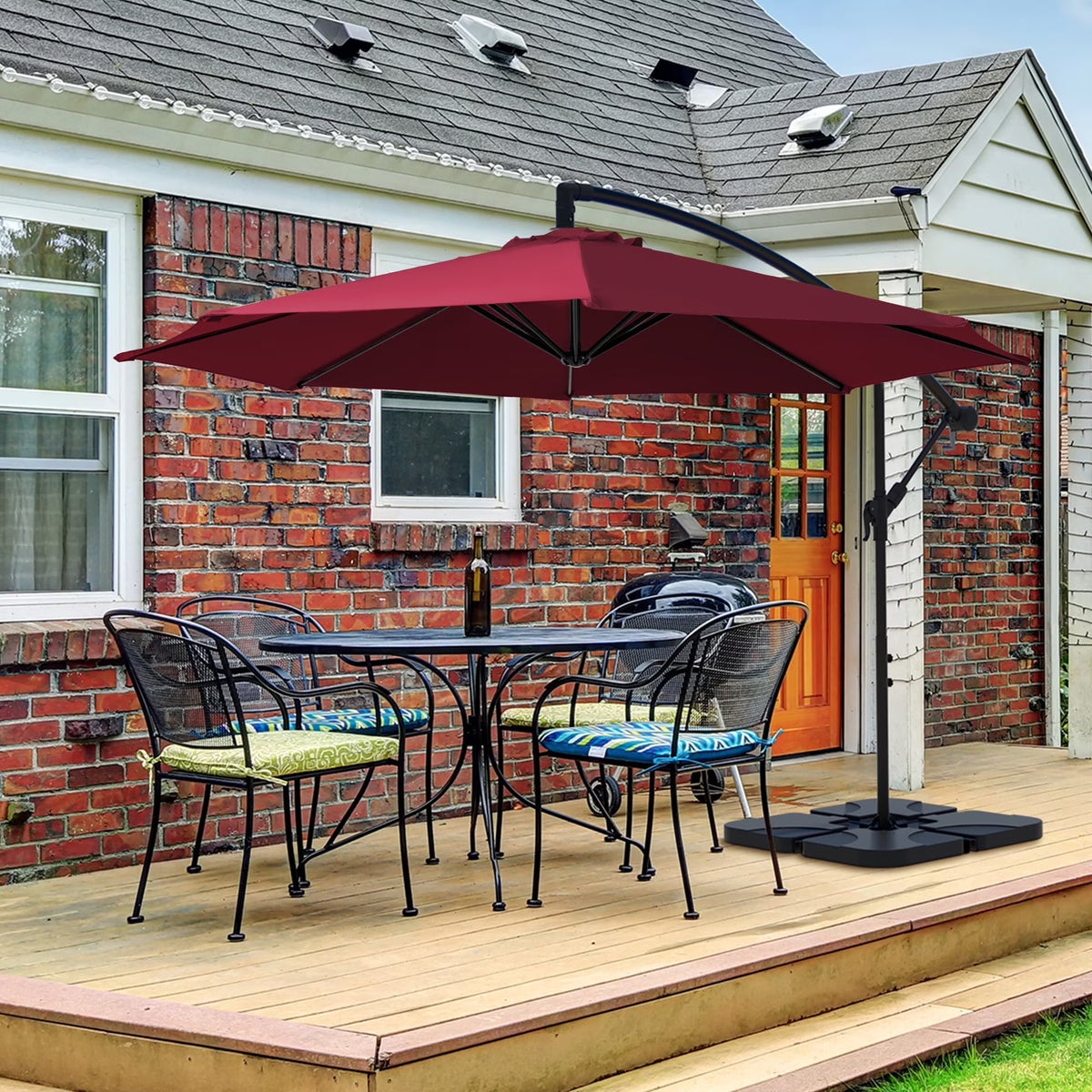 JUSTLET 10ft Heavy Duty Patio Hanging Offset Cantilever Patio Umbrella W/ 4-Piece Base Included Included, Beige