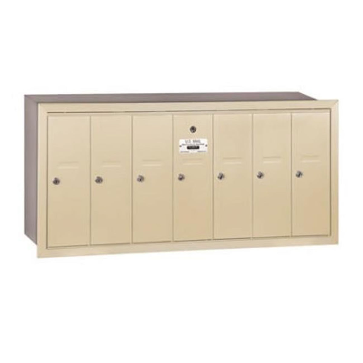 Vertical Mailbox - 7 Doors - Sandstone - Recessed Mounted - USPS Access