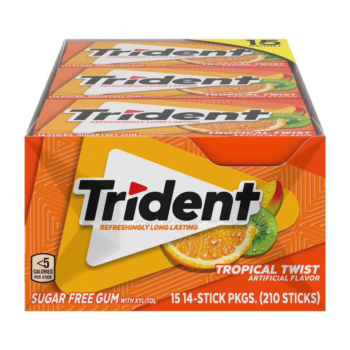 Trident Sugar Free Gum, Tropical Twist, 14-count, 15-pack