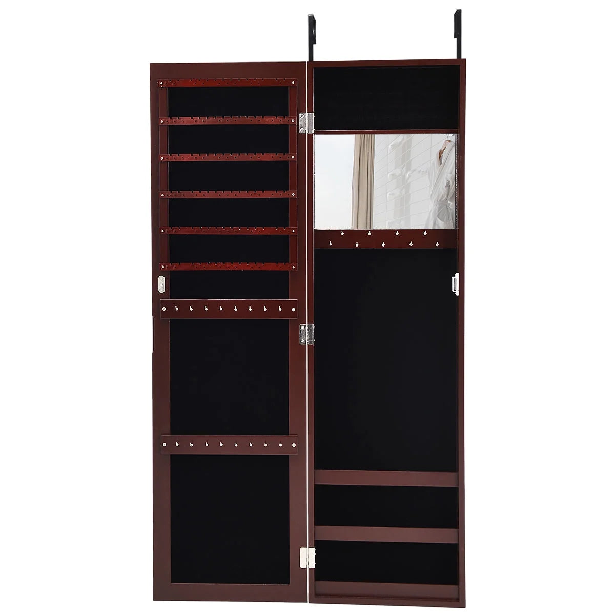 Costway Wall Door Mounted Mirrored Jewelry Cabinet Storage Organizer-Black