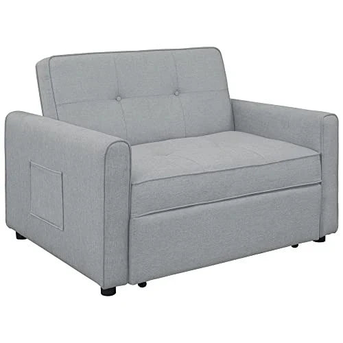 g 488243 Convertible Sleeper Sofa Bed MultiFunctional Adjustable Single Bed Chair with USB Port and 2 Pillows for Small Space Grey