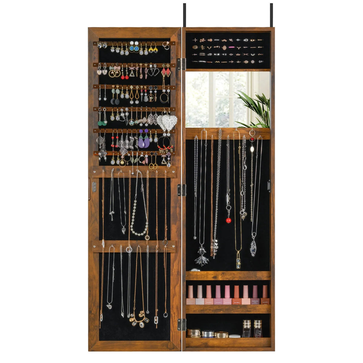 Costway Wall Door Mounted Mirrored Jewelry Cabinet Storage Organizer-Black