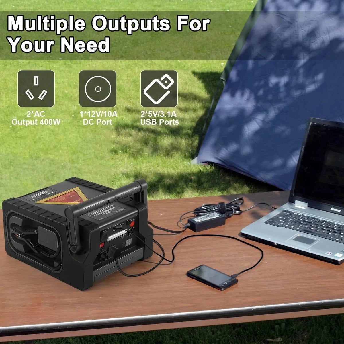 ZD-529 Solar Portable Power Station 2000 Amps Jump Starter, 260 PSI Air Compressor, 12V Car Battery Charger with 400W Inverter Dual AC/DC/USB Output, Emergency Backup Power with Flashlights