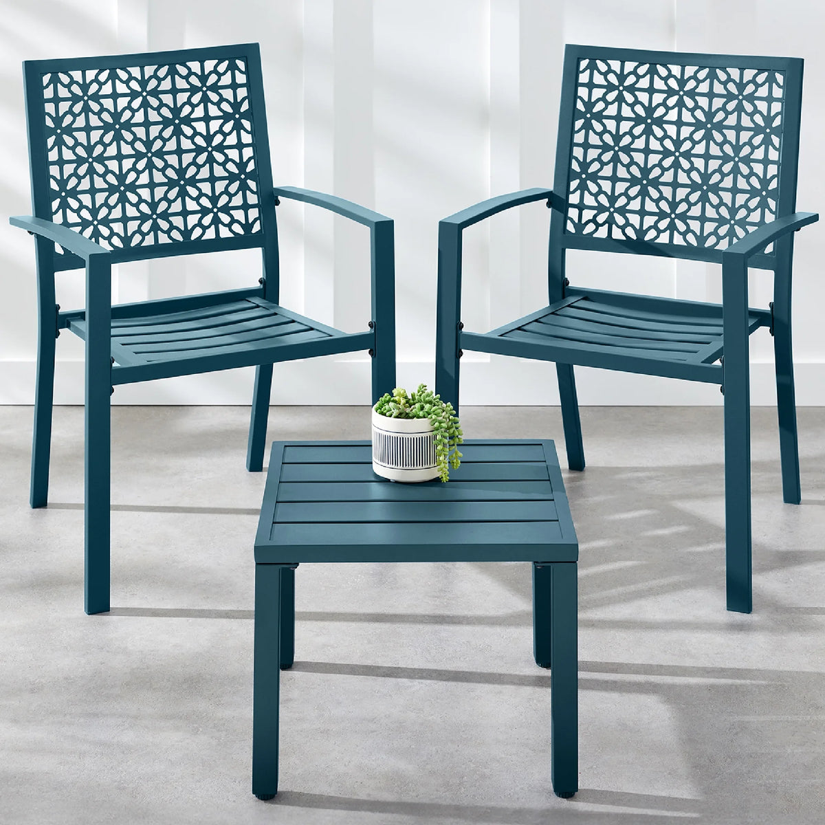 Best Choice Products 3-Piece Stackable Steel Outdoor Conversation Bistro Set, Patio Chat Furniture w/ 2 Chairs, Table- Black