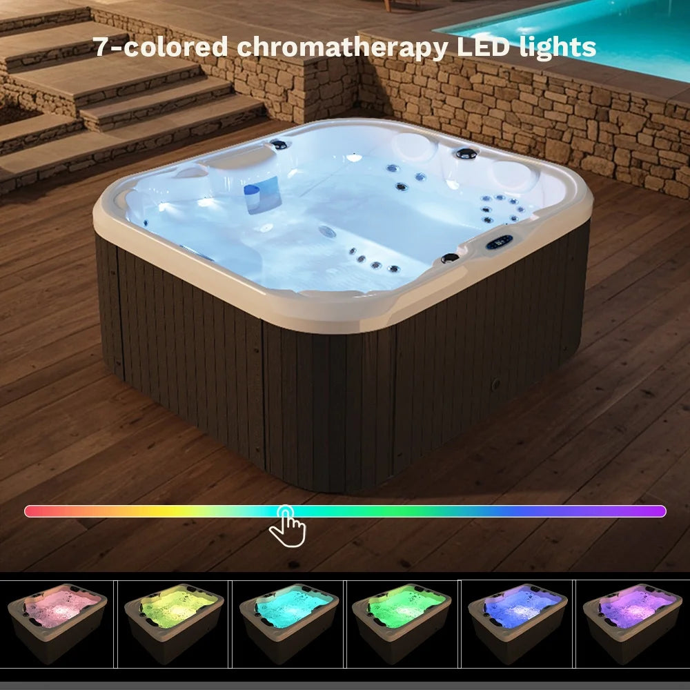 Patiowell 2 Person Home Spa Hot Tub for Outdoor, with 41pcs Massage Jets, LED lighting, Built-In Water Purification System, 900L, Black