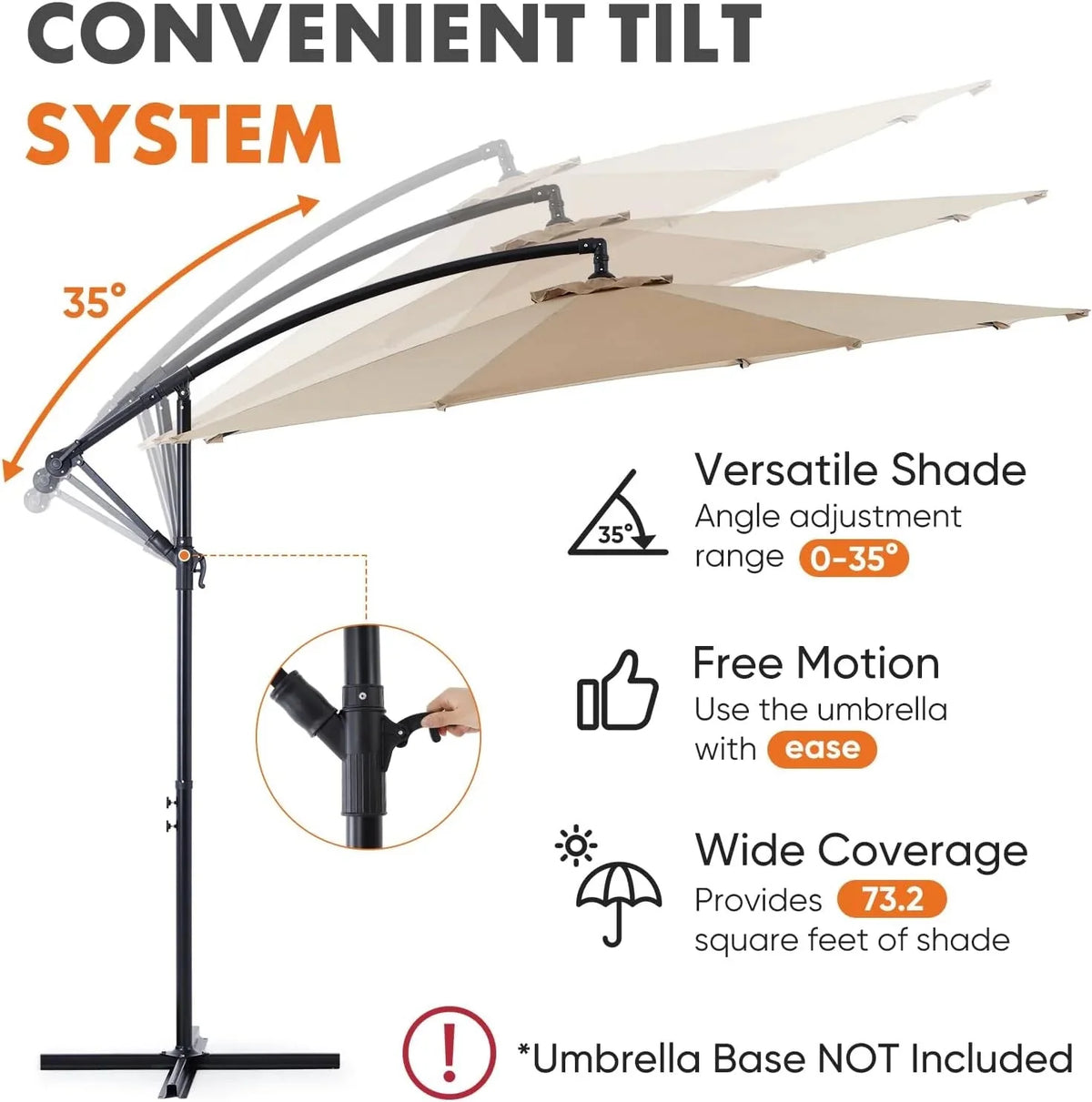 9.8FT Offset Patio Umbrella Hanging Cantilever Umbrella Outdoor Sun Shade with Easy Tilt Adjustment, 8 Ribs, UV Protection for Backyard, Lawn, Garden and Pool, Blue