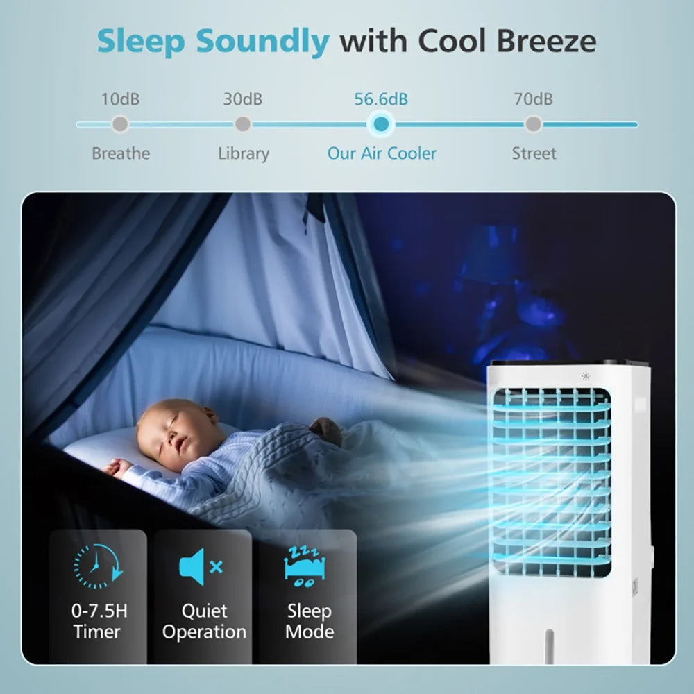 GVN Air Conditioners, Air Cooler, 4-in-1 Evaporative Air Cooler with 12L Water Tank and 4 Ice Boxes-White