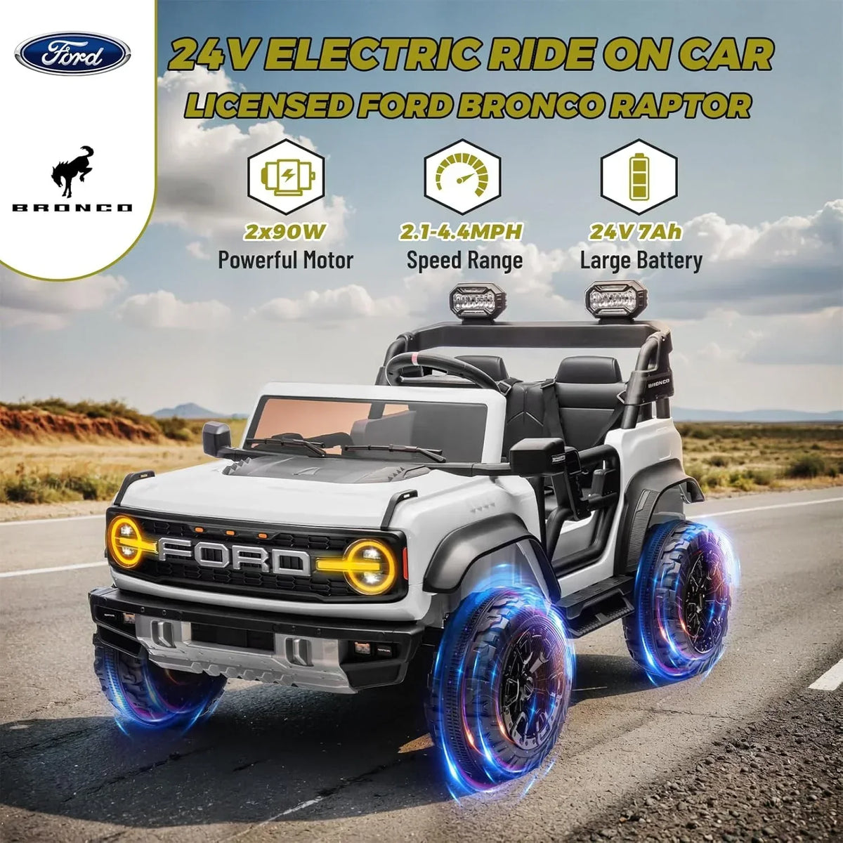 Bronco Raptor Two-Seater Ride-On Car Truck Toy Blue