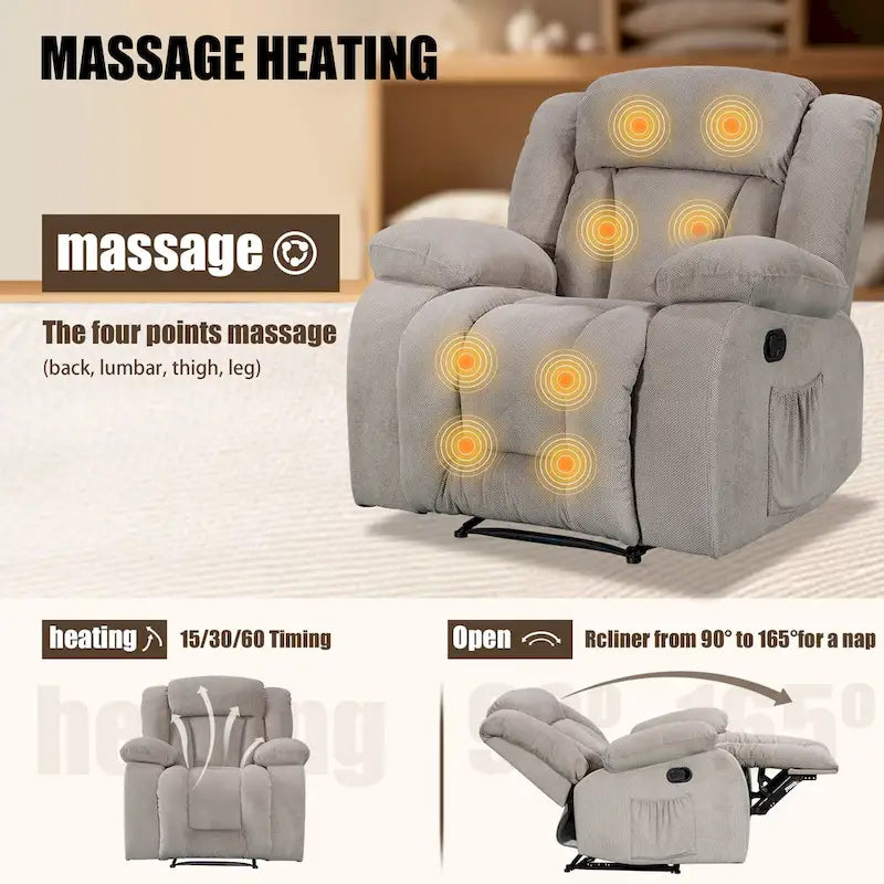 Super Comfortable Standard Size Heating and Massage Recliner Chair