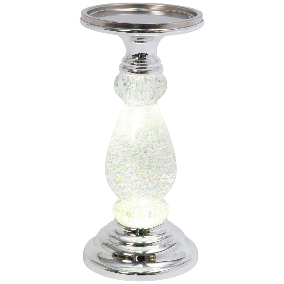 Gerson 10.25-Inch Battery Operated Water Globe Candle Holder, Silver