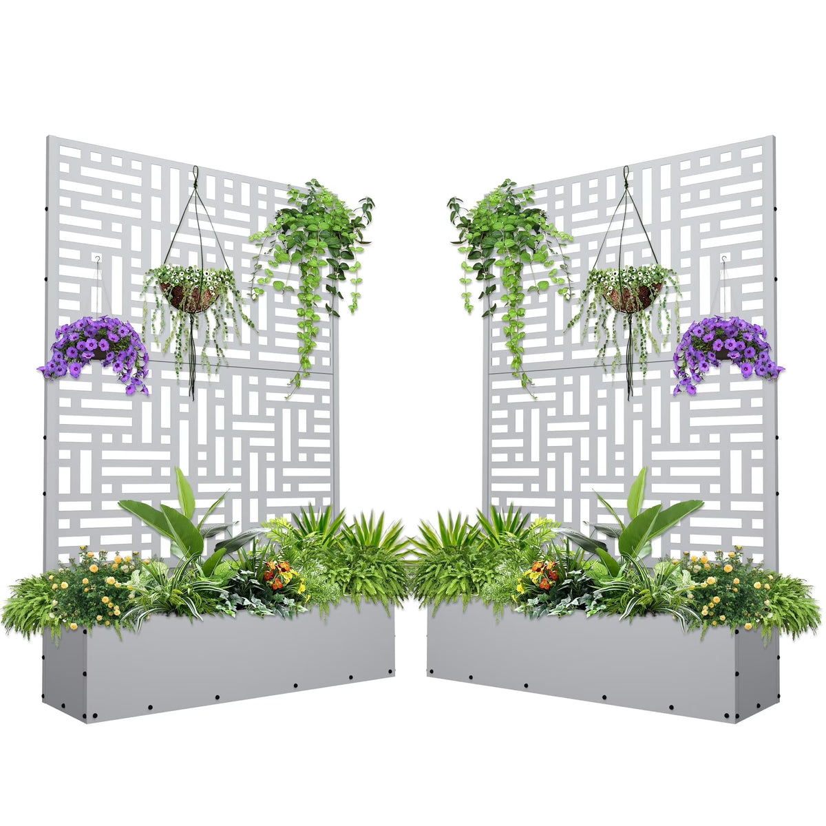 FOOWIN 71'' H Metal Planter with Trellis, Outdoor Raised Garden Bed for Climbing Plants, Trellis Planter Box with Drainage Hole, Black