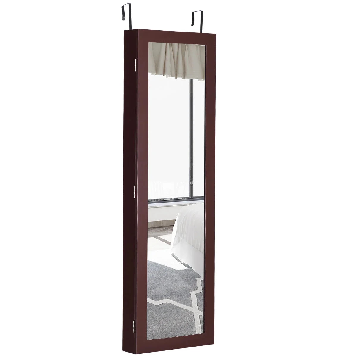 Costway Wall Door Mounted Mirrored Jewelry Cabinet Storage Organizer-Black