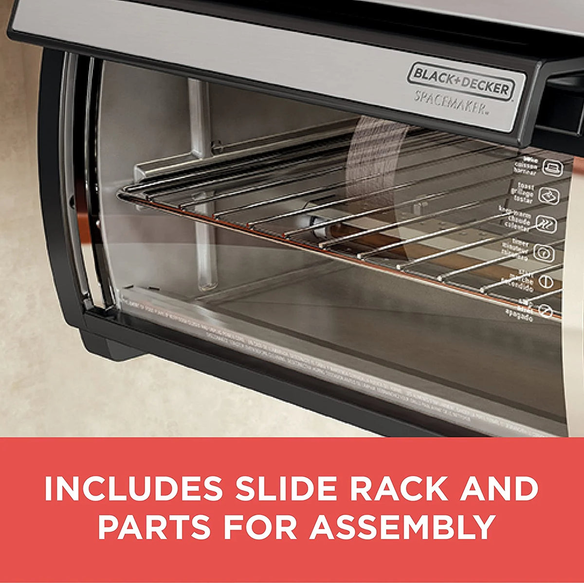 BLACK+DECKER SpaceMaker Under-Counter Toaster Oven, Digital Controls, Black/Stainless Steel, Fits 9" Pizza, TROS1000D