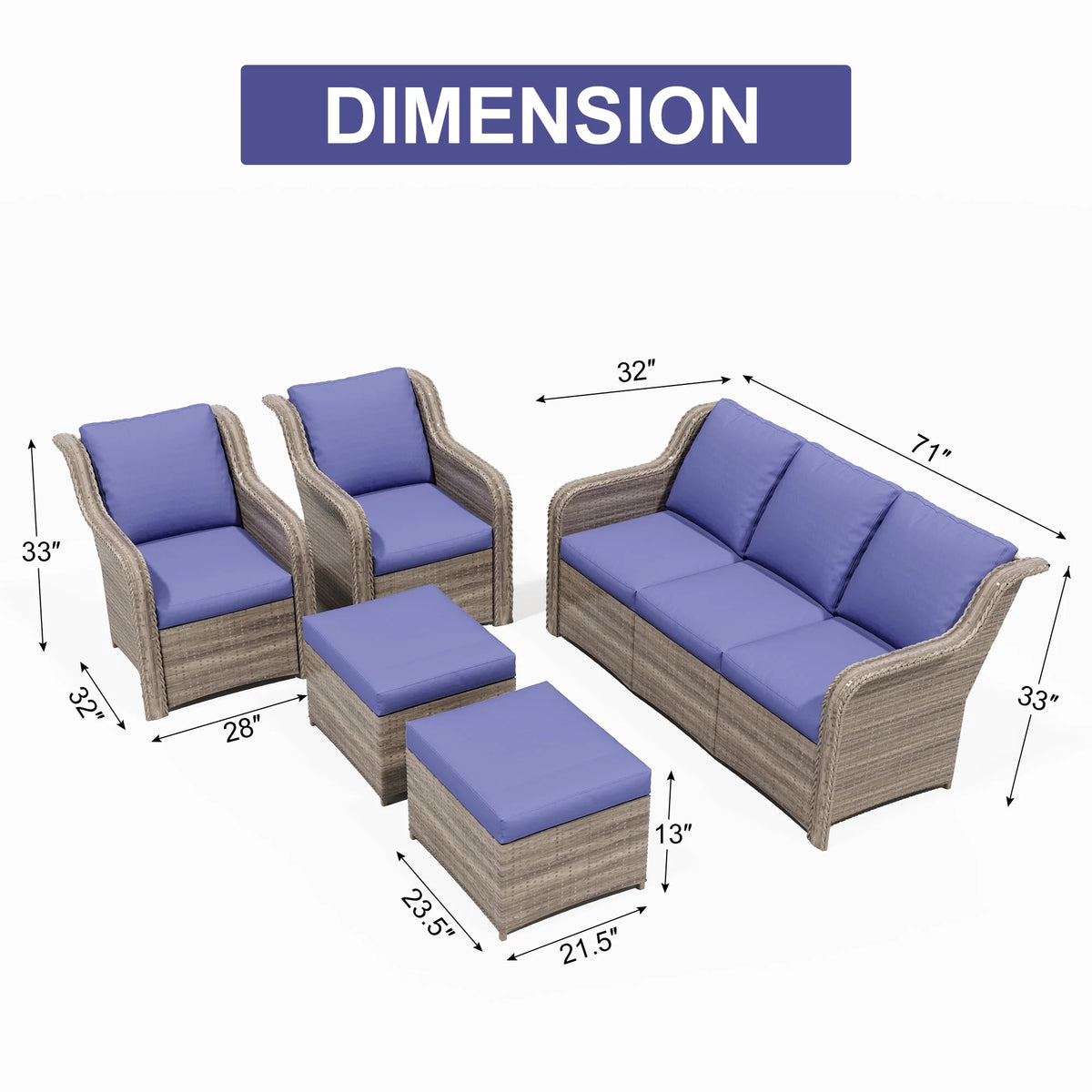 Ainfox 7 Pcs Outdoor Patio Furniture Sofa Set on Sale, Grey Rattan Grey Cushion