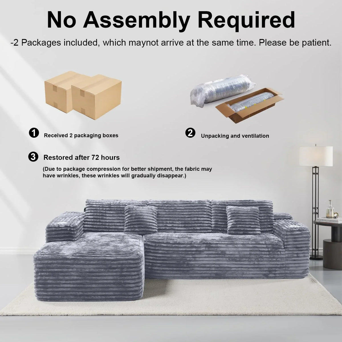 Cloud Sectional Couch with L-Shape Chaise Modern Modular Sofa Deep Seat Built-in Cup Holder
