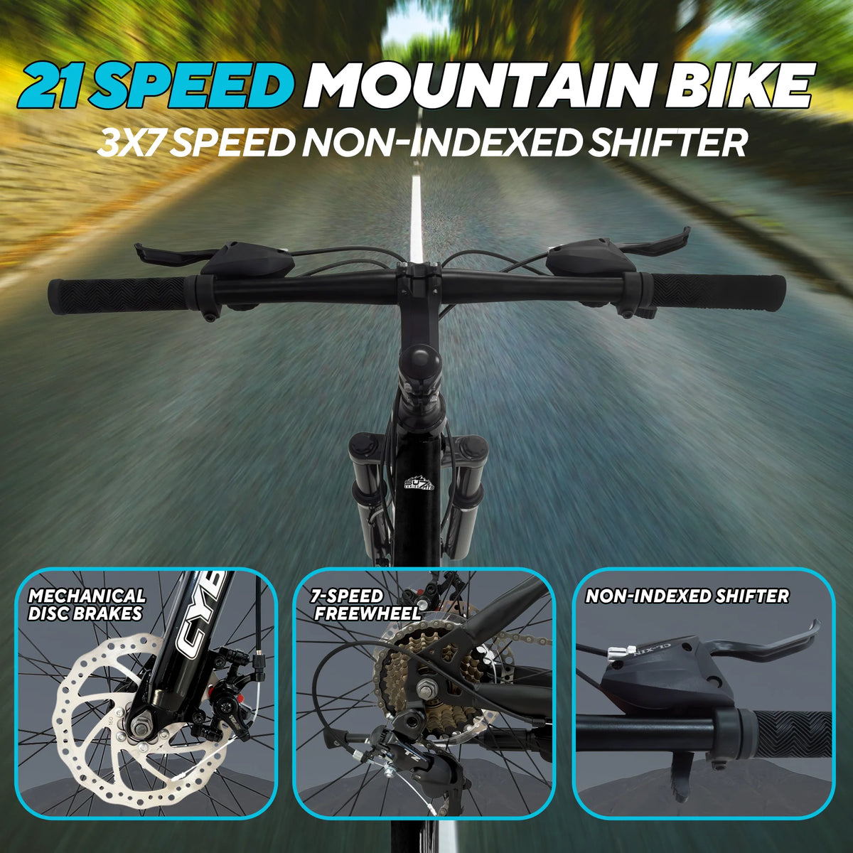 Cybic 24 inch Mountain Bike with Iron Frame,21Speed,Disc Brakes Bicycle, Purple