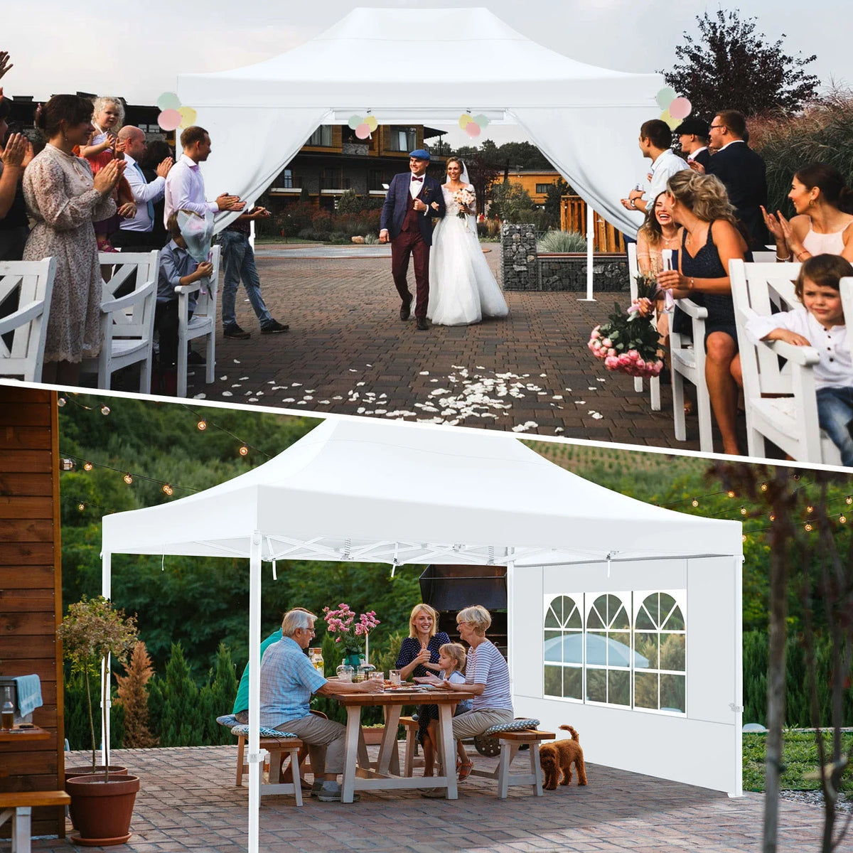 HOTEEL 10x15 Heavy Duty Canopy Tent - Commercial Pop Up with UV50+, Thick Hexagonal Frame, 4 Sidewalls, Anti-Pooling Design & Roller Bag (Black)