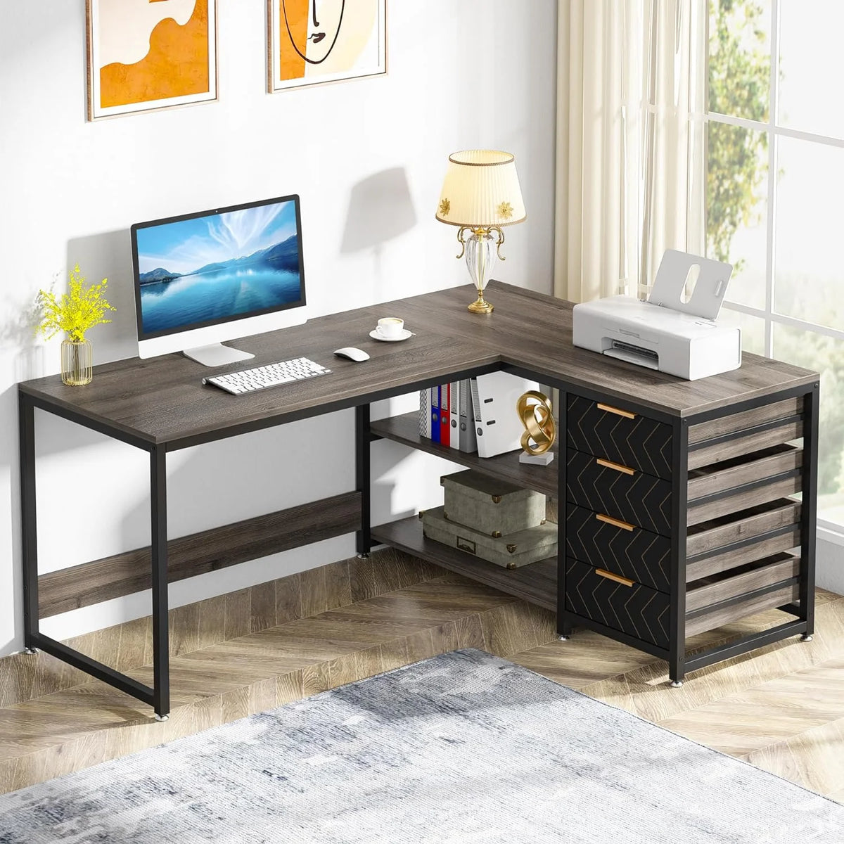 Tribesigns 59" L-Shaped Office Desk, Modern Reversible Computer Study Desk for Home Office, White