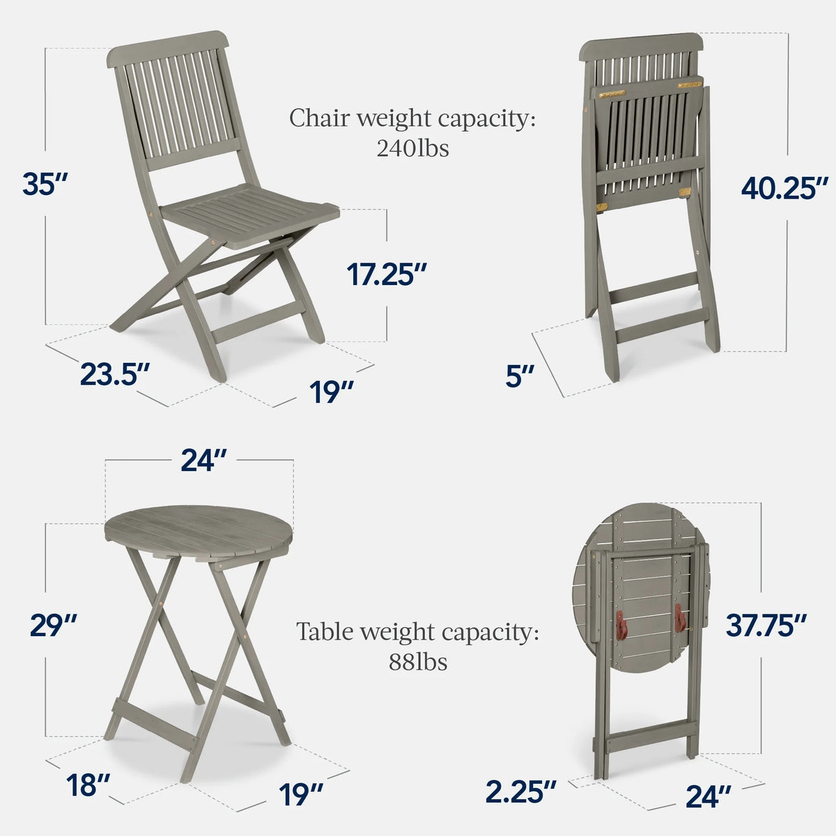 Best Choice Products 3-Piece Acacia Wood Bistro Set, Folding Patio Furniture w/ 2 Chairs, Table - Natural