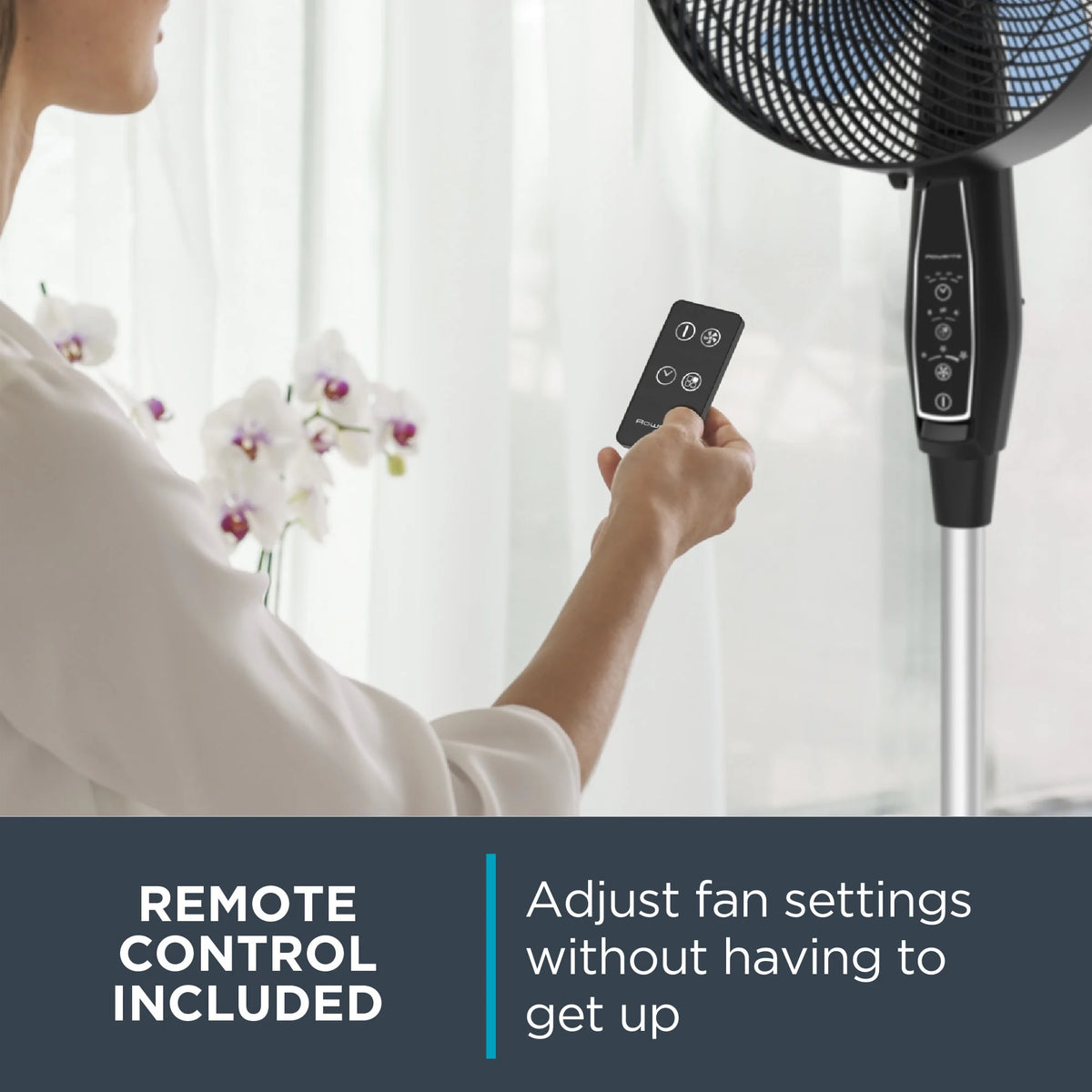 Rowenta Turbo Silence Standing Floor Fan with Remote, 53 Inch, Portable, 5 Speeds, VU5670