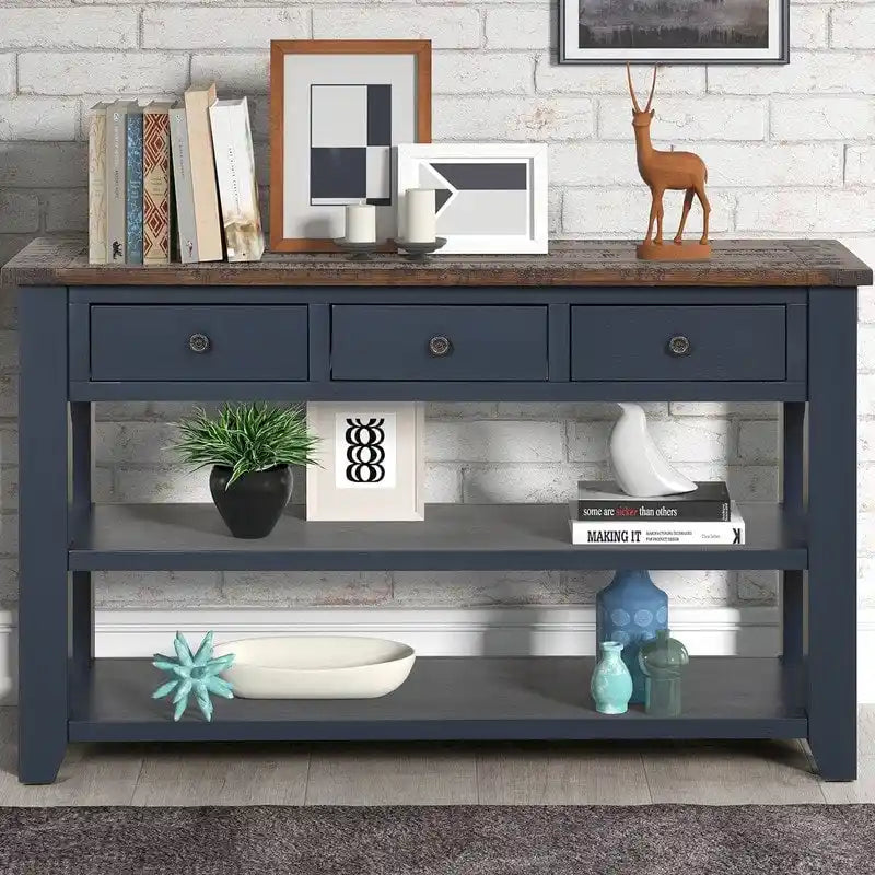 Wood Console Table with 3 Storage Drawers and 2 Shelves