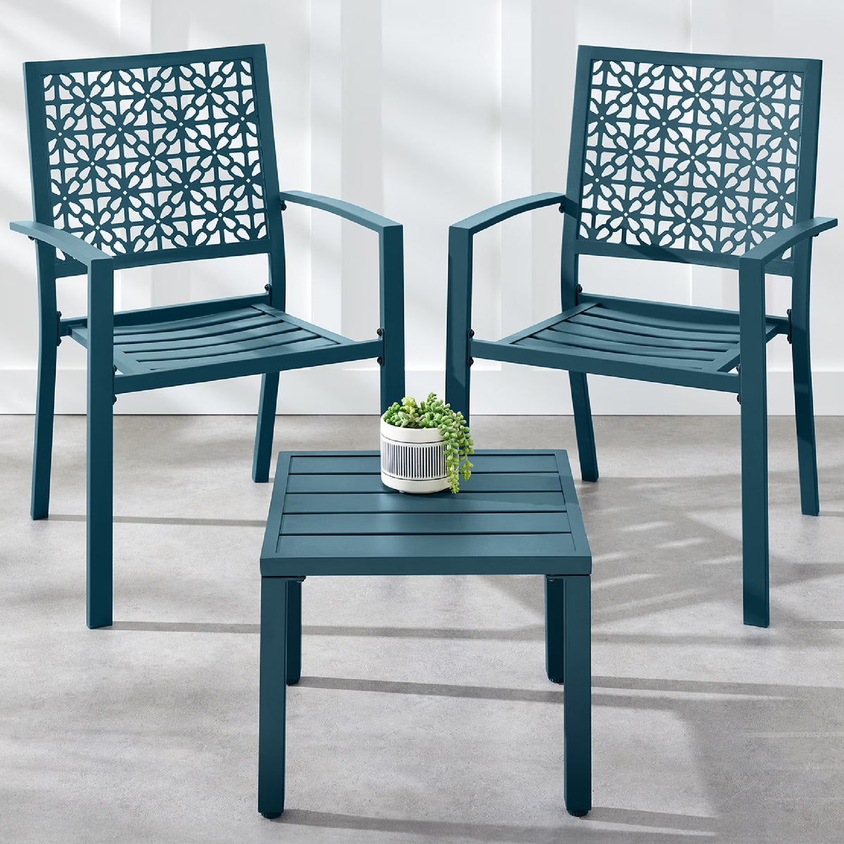 Best Choice Products 3-Piece Stackable Steel Outdoor Conversation Bistro Set, Patio Chat Furniture w/ 2 Chairs, Table- Black