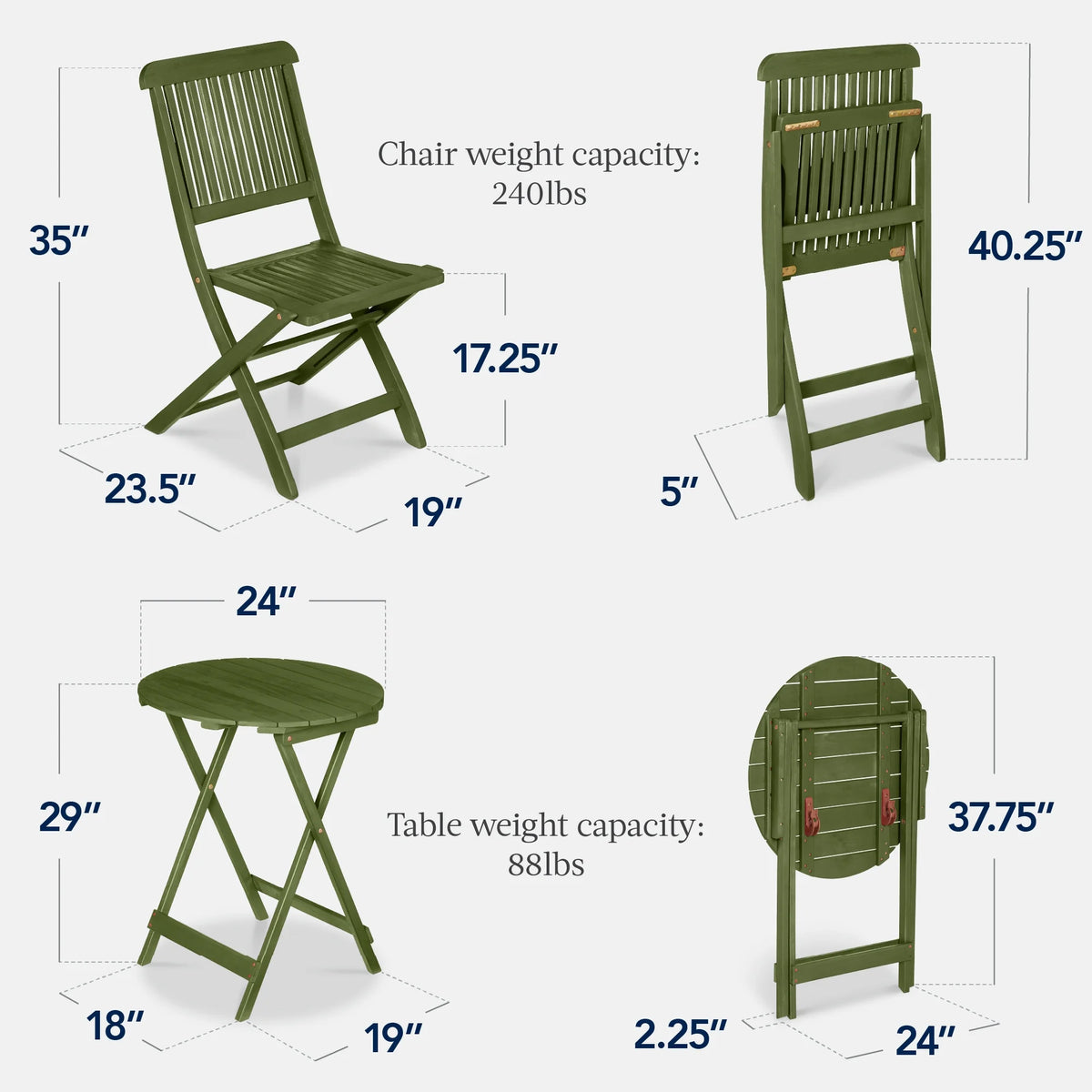 Best Choice Products 3-Piece Acacia Wood Bistro Set, Folding Patio Furniture w/ 2 Chairs, Table - Natural