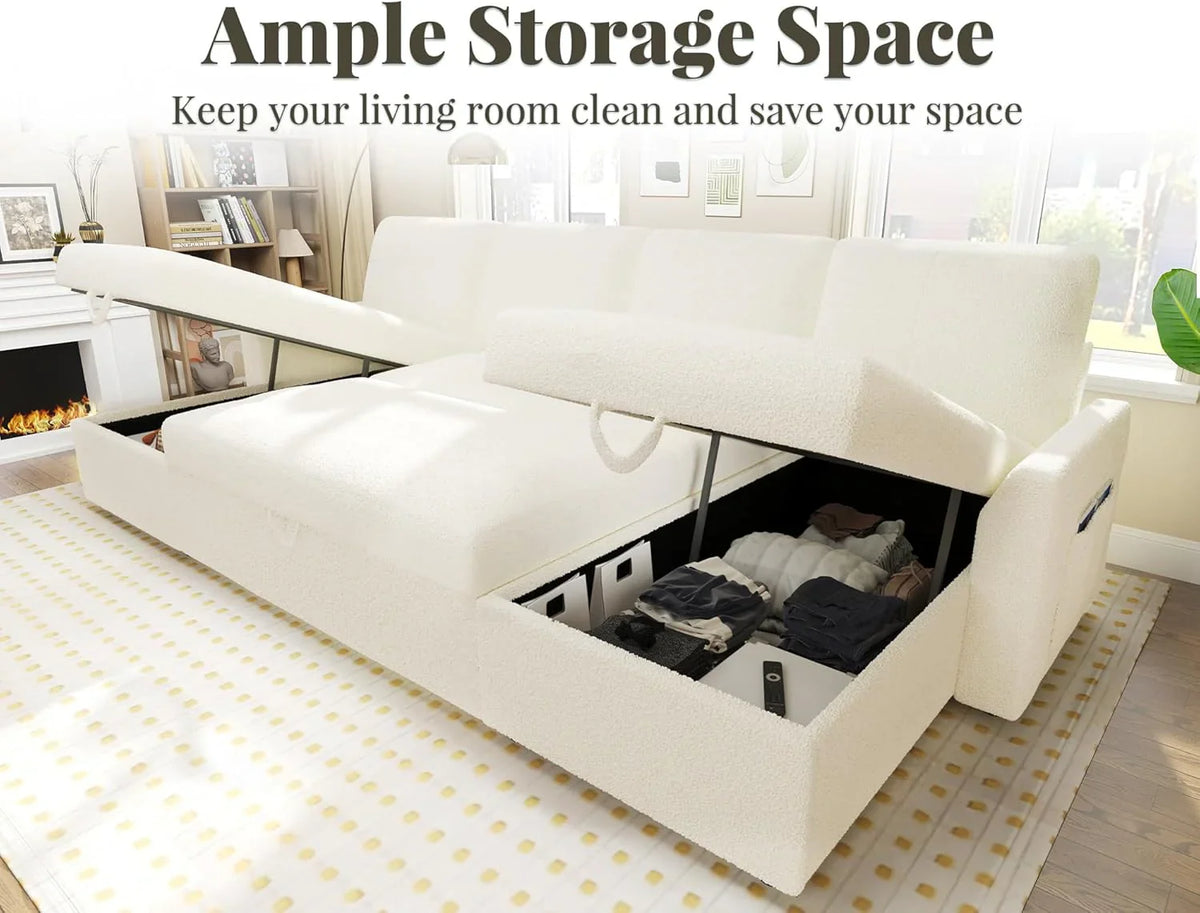 VanAcc Sofa Bed, Sleeper Sofa with Storage Chaise 2 in 1 Pull Out Couch Living Room
