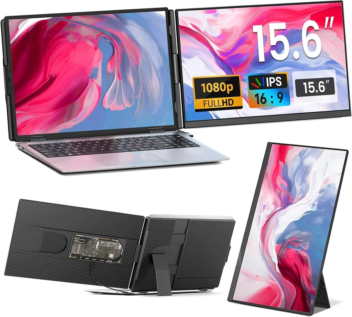 Laptop Screen Extender - 15.6" FHD 1080P Portable Monitor for Laptop, Detachable & Plug and Play Dual Laptop Monitor Extender for 13"-17.3" Laptops, Compatible with Wins/Mac/Android/Chrome