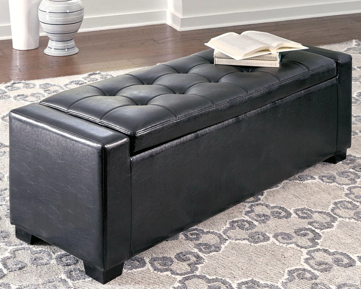 Signature Design by Ashley Contemporary Benches Upholstered Storage Bench Black