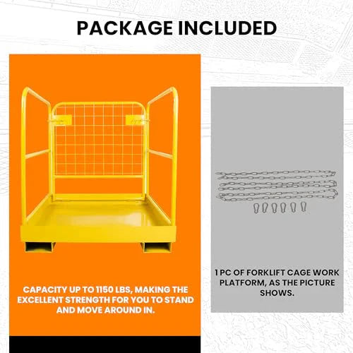 KUAFU 36x36 Forklift Safety Cage Heavy Duty Steel Forklift Man Basket 1200 LBS