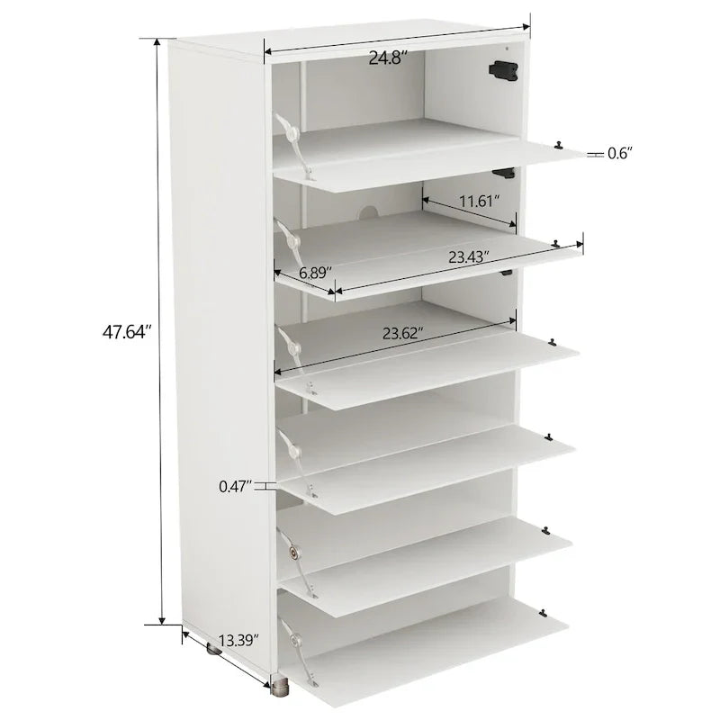 Mirror Shoe Cabinet With 6 Flip Drawers,Shoe Rack Organizer Store Ample Shoes,4 Metal Legs,Hand-Touch Flip-Out Door