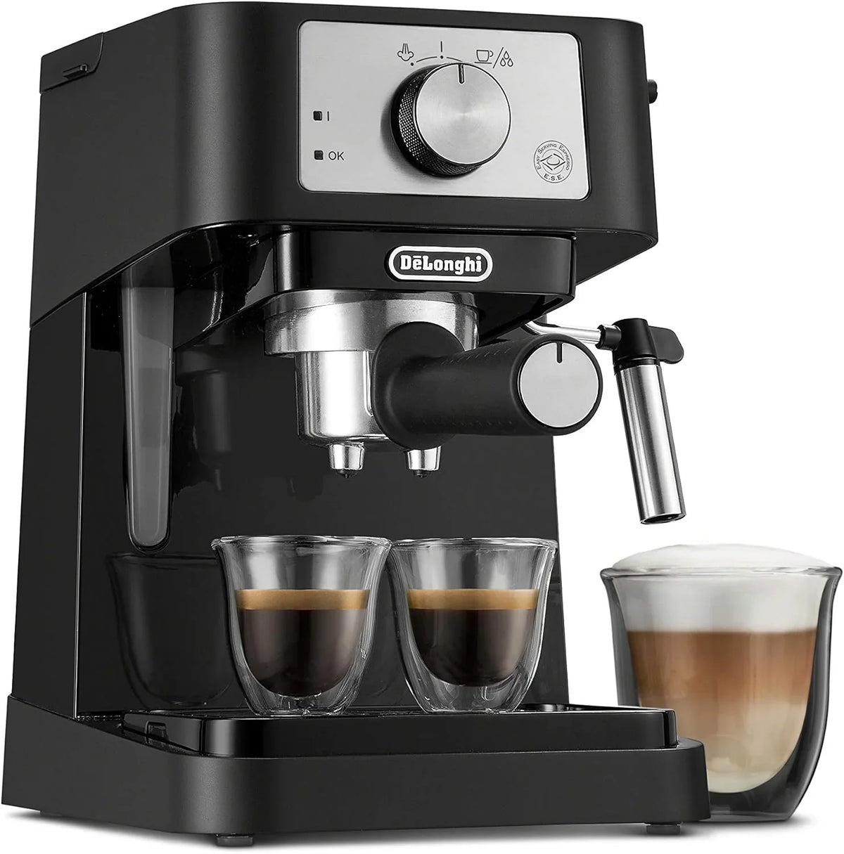 De'Longhi UPGRADED All-in-One Combination Coffee Maker & Espresso Machine + Advanced Adjustable Milk Frother for Cappuccino & Latte + Glass Coffee Pot 10-Cup, COM532M black
