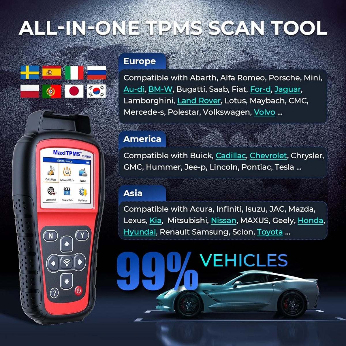 MaxiTPMS TS508WF TPMS Tool, 2025 Enhanced Wi-Fi Ver. of TS508 TS501 PRO TS408S TS601, MX-Sensor TPMS Progamming Tool, TPMS Diagnosis/Reset TPMS Relearn Tool, Read/Clear TPMS DTCs